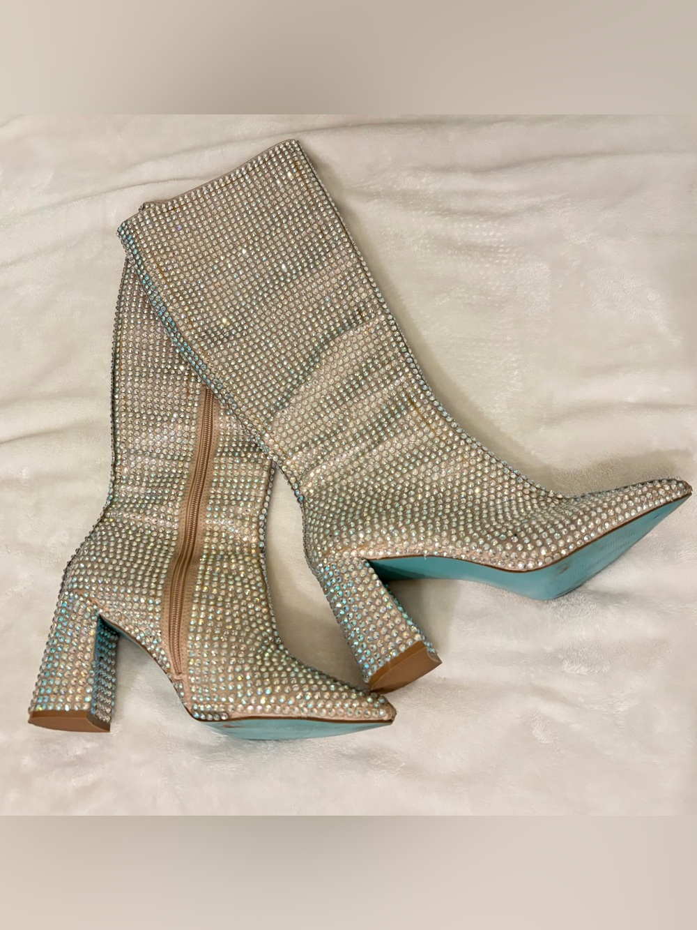 Betsey Johnson Farah Rhinestone-Embellished Block Heel Boots